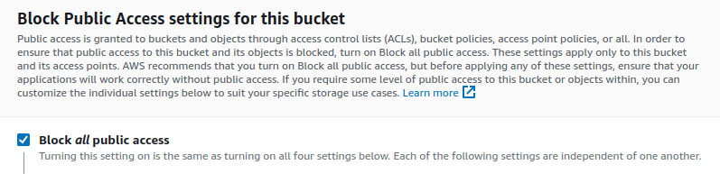 opções que define o nível de acesso a um bucket AWS S3