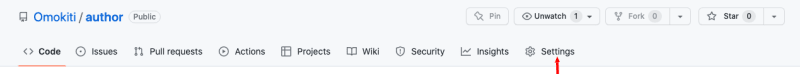 Settings tab of author repository