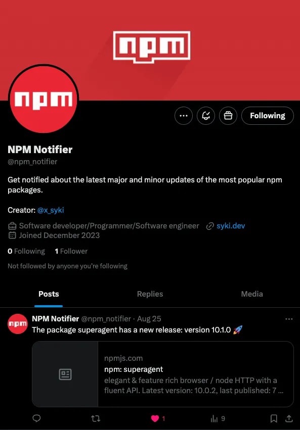 NPM Notifier tweeter