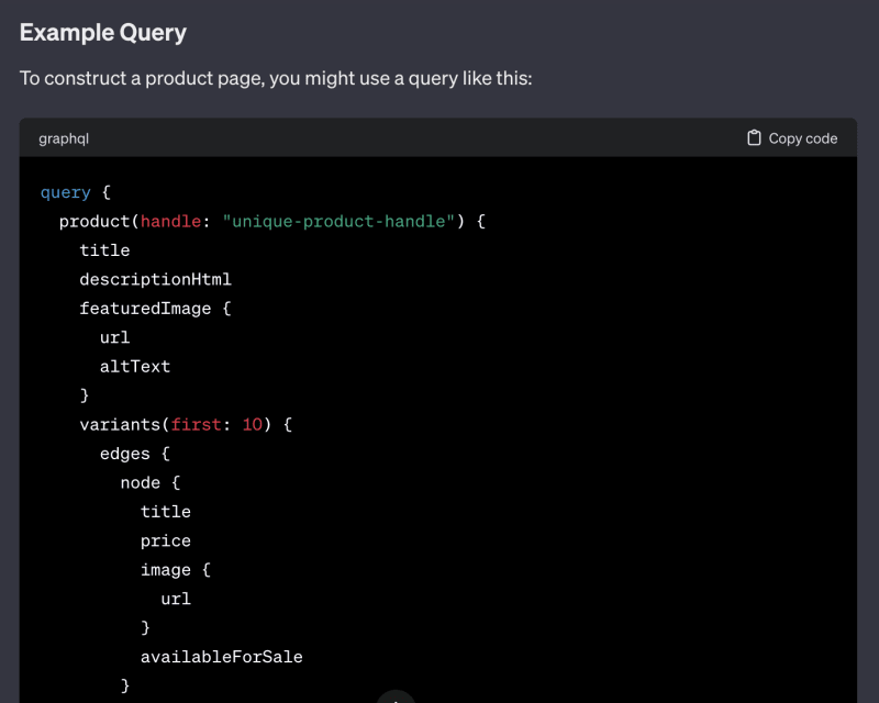 A GraphQL query that shows lots of detail