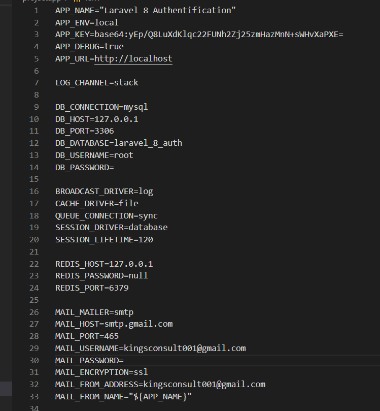 mail settings in .env