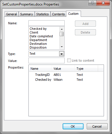 add text to document properties word 2013