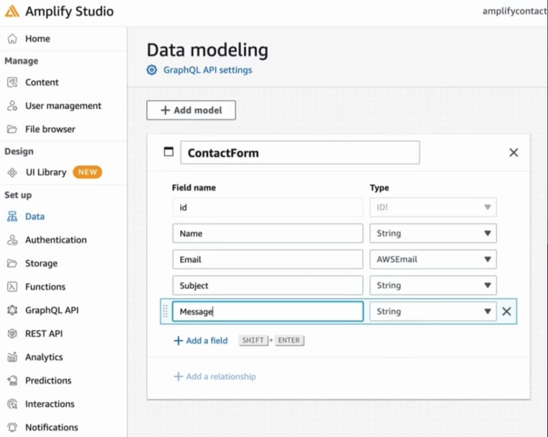 Contact Form with AWS SES Amplify Studio DynamoDB and NodeJS Lambda