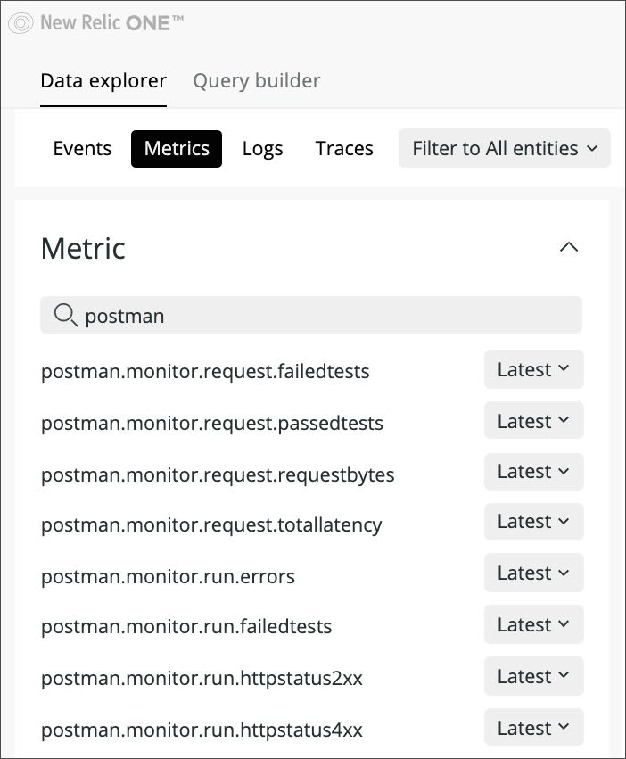 Postman metrics in New Relic
