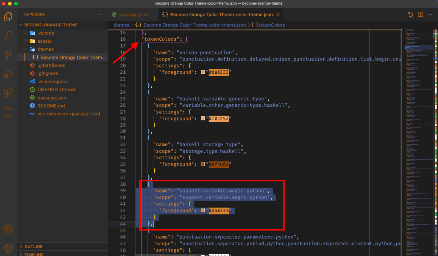 visual studio code theme scope