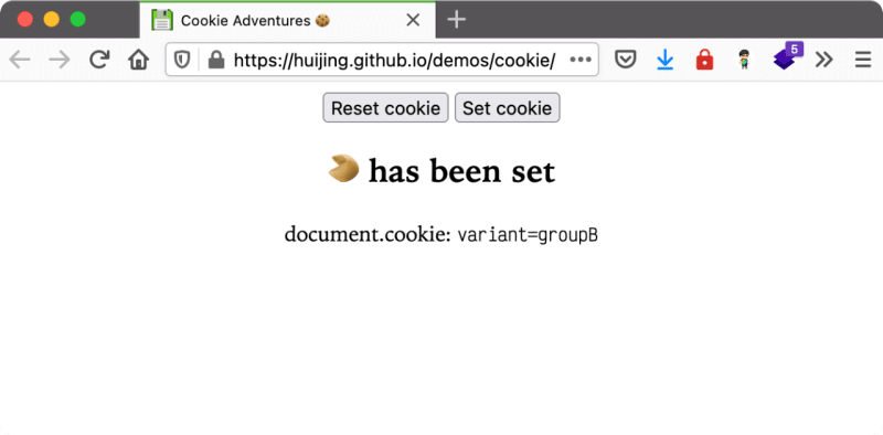 Screenshot of cookie demo site