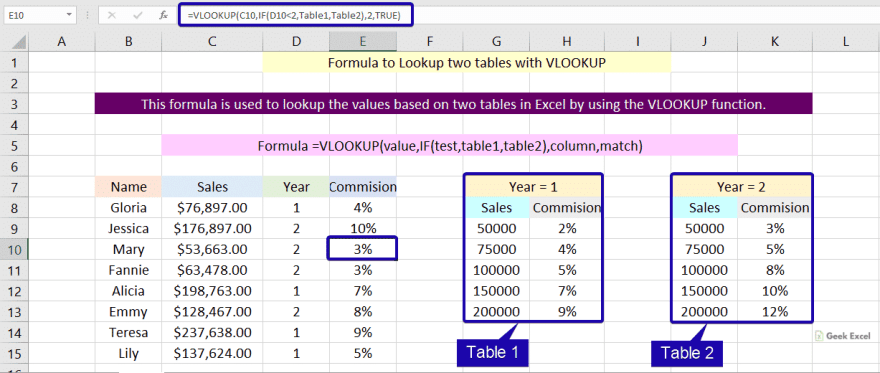 VLOOKUP two tables