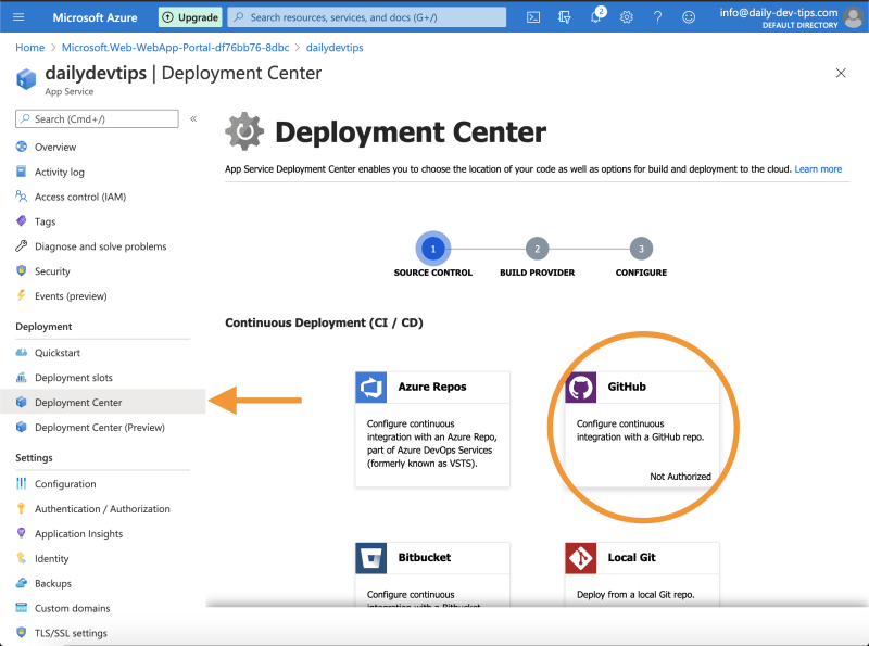 Azure deployment center