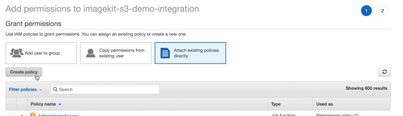Create a new policy to be attached to this user