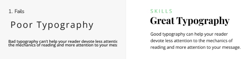 proper typography rules, spacing text and emphazing headers with bigger font weight
