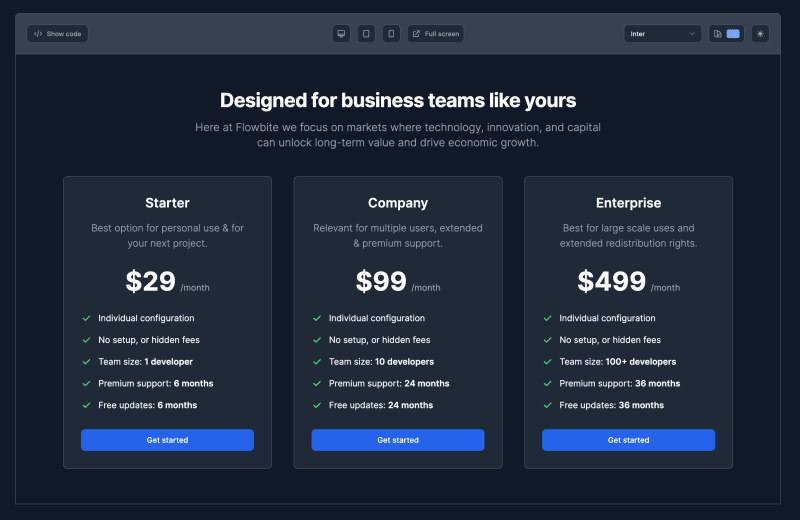 Tailwind CSS Pricing Table Dark Mode - Flowbite