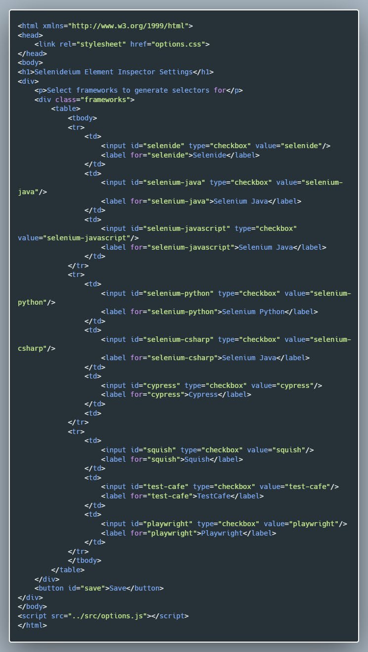 Adding Configuration Options To Log Selectors Only For The Selected Frameworks HTML Code