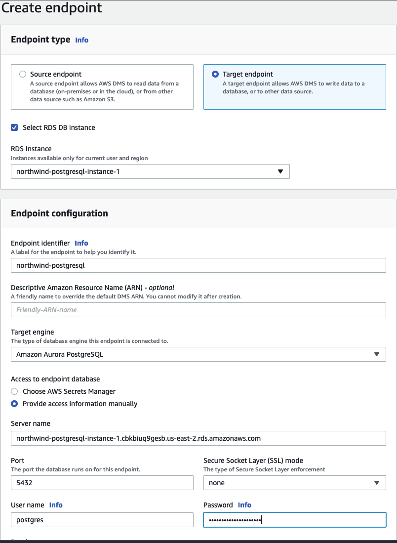 transfer data from ms sql server to aws postgresql