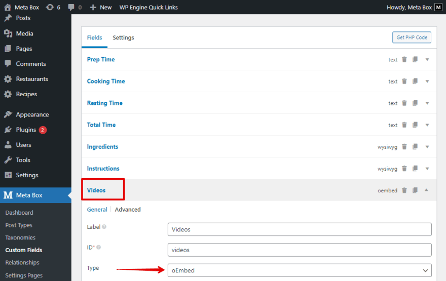 Use oEmbed field so that video will display on the frontend