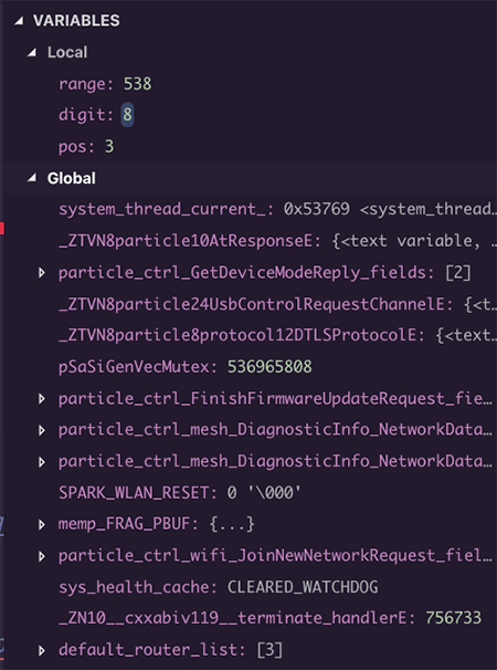 image of the variables panel with local and global variables