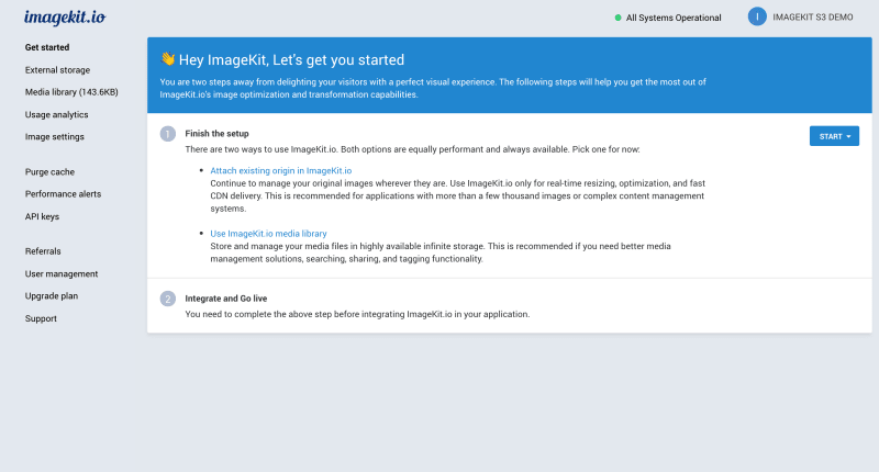 A new ImageKit account that has been setup for this demo