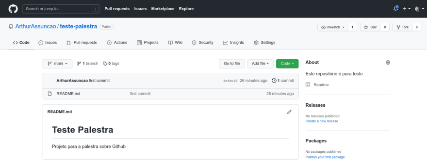 Github - Projeto com um commit
