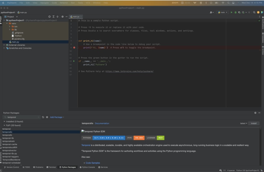 Add Temporal Module to PyCharm