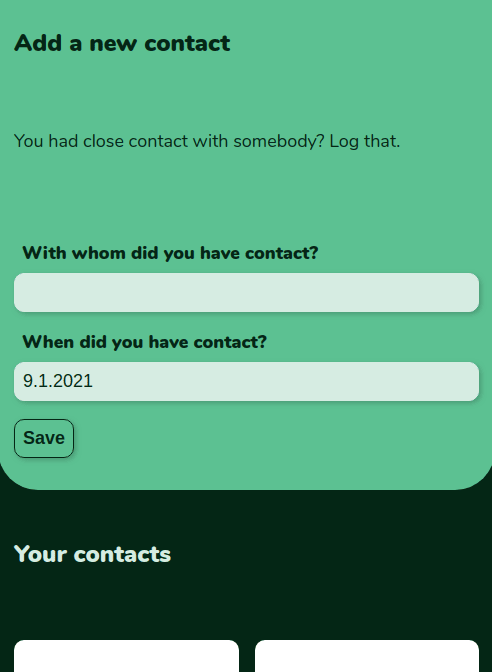 The contact adding screen in a mobile resolution