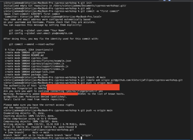 Complete log to push the code to Github
