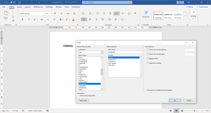 Creating a Template Word Document Using Microsoft Word Editor