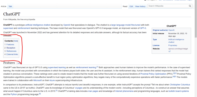 Table of content example