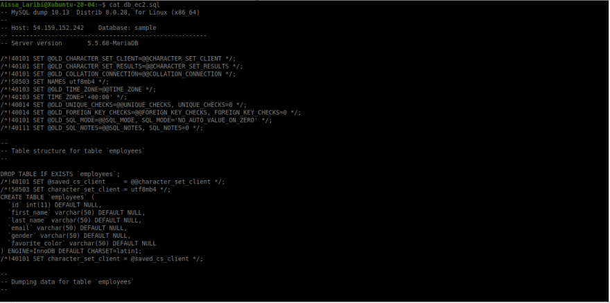 Database dumped