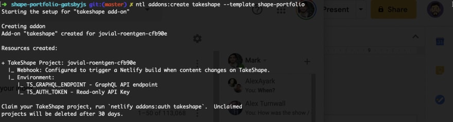 TakeShape successful add-on provisioning