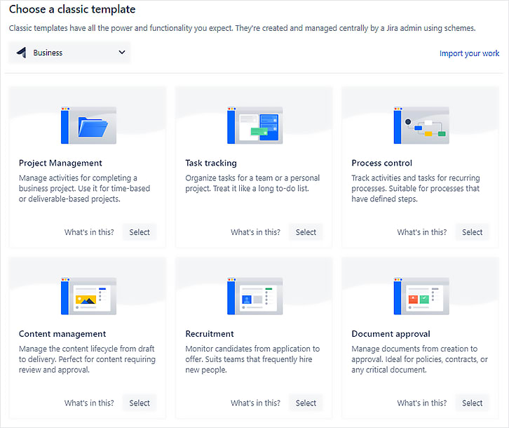 Choose a classic template in Jira