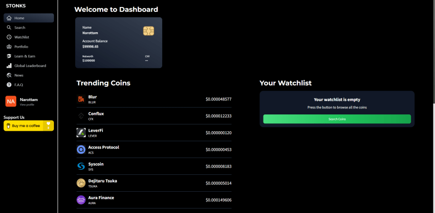 Dashboard page