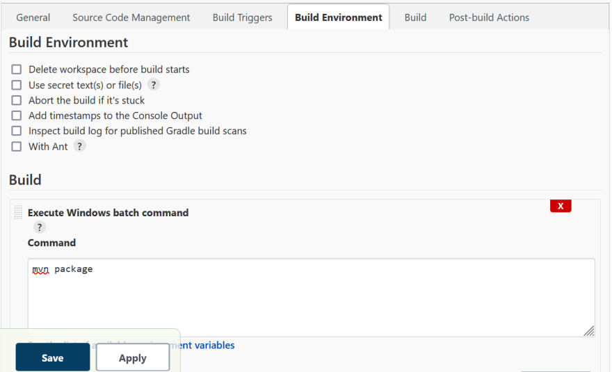 Build step configuration