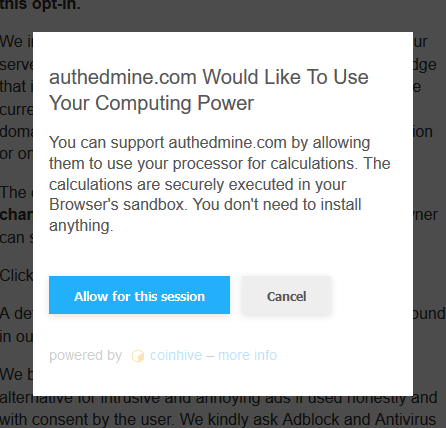 AuthedMine Permission Pop Up