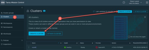 TMC - Clusters - Create Cluster