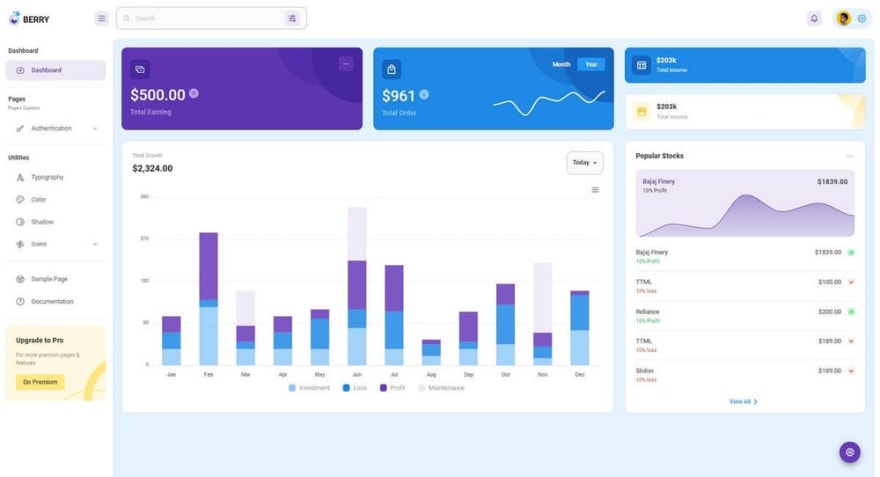 Free React Dashboards Chakra M Ui And Ant Design Dev Community