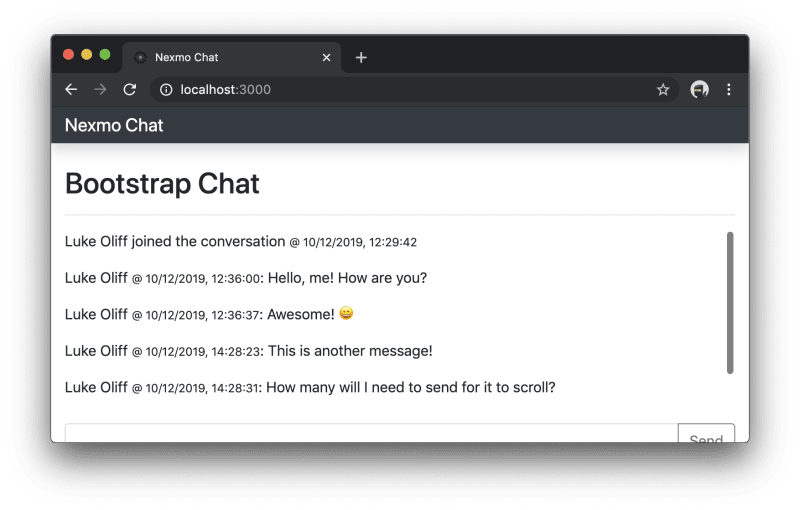 Chat application message feed now scrollable