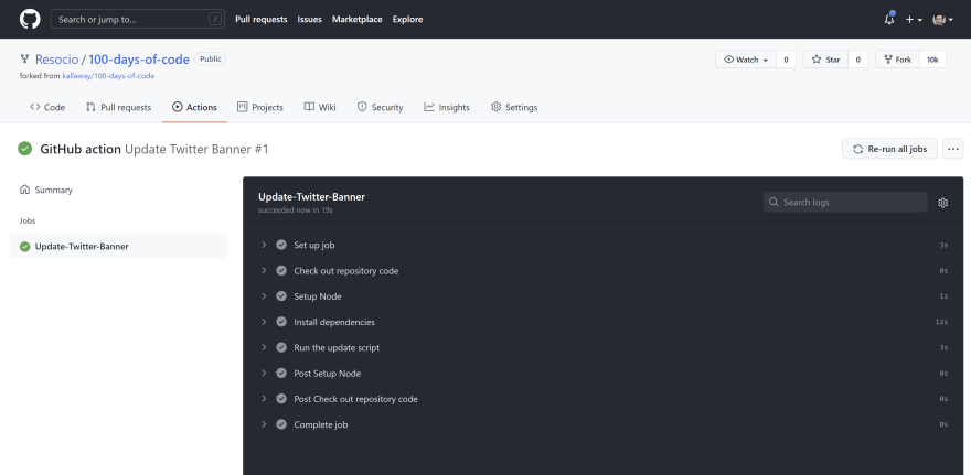 GitHub Action log