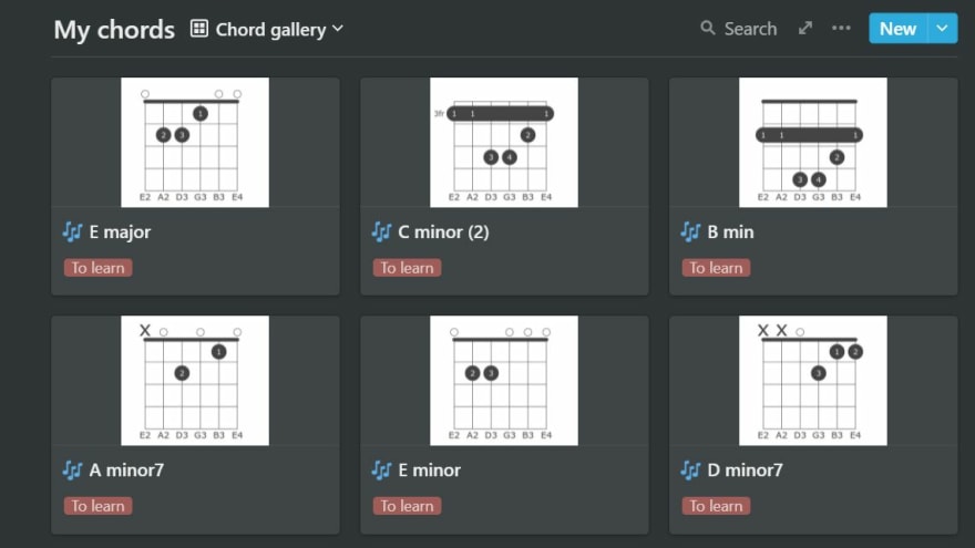 Notion template to organize your chords 🎸and learning guitar