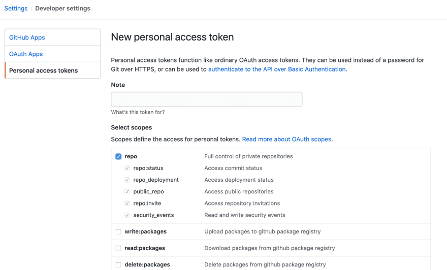 github token generate page