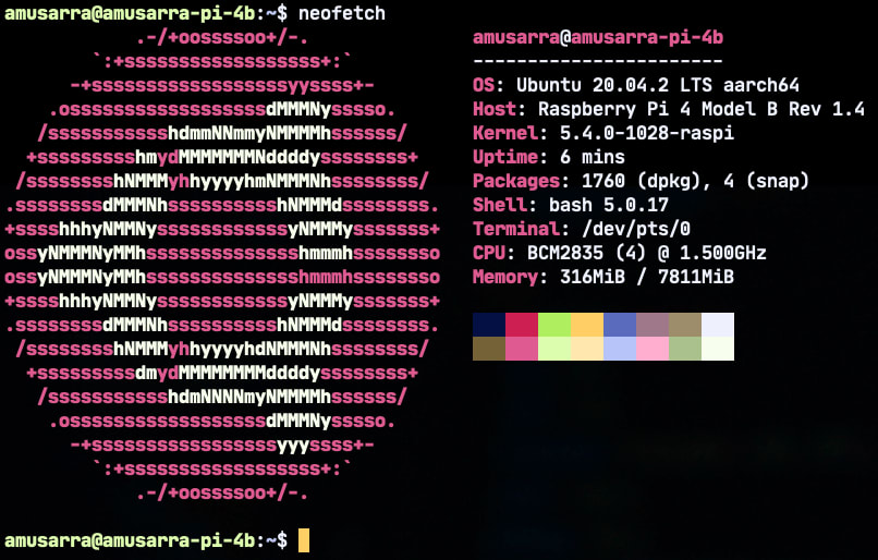 Figure 6 - Raspberry Pi 4 system information by neofetch