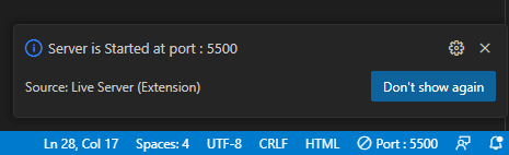 live server pop-up
