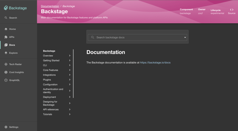 [Backstage.io](http://backstage.io/)'s TechDocs feature, centralizing the creation and viewing of documentation.