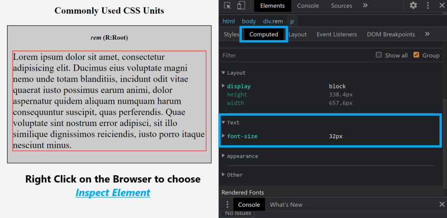 Computed font-size of paragraph with rem unit