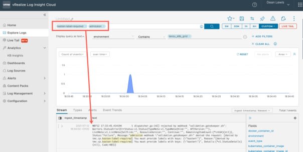 vRealize Log Insight - Tanzu - Gatekeeper audit log