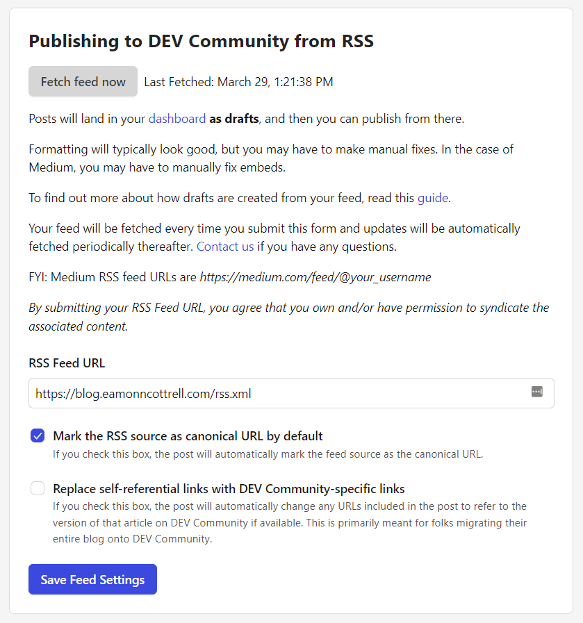 re-syndicate on DEV via RSS