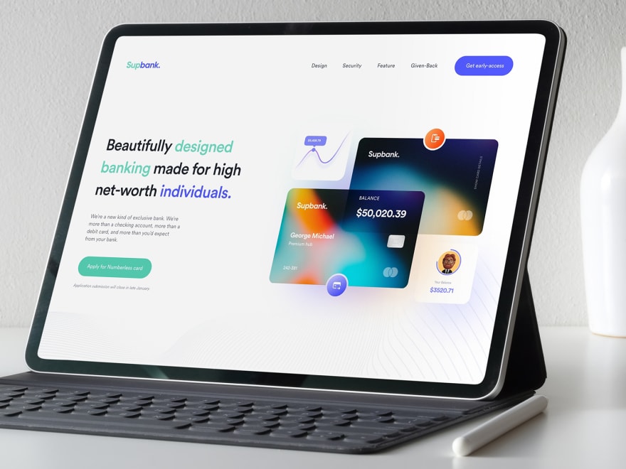 by [Basit A. khan](https://dribbble.com/shots/17291952-Supbank-Landing-page-design)