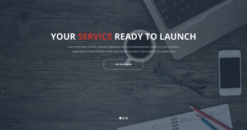A landing page with darkened background image