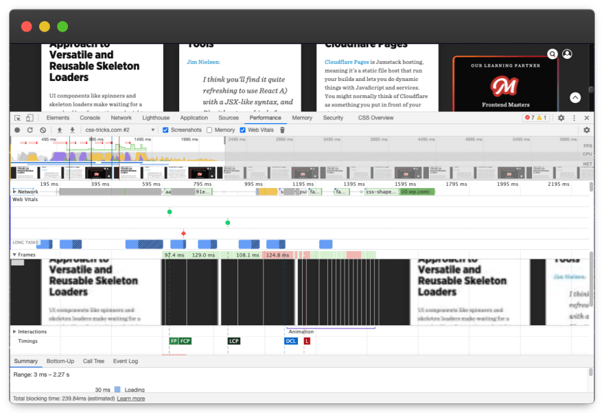 Screenshot of DevTools Perfomance panel.