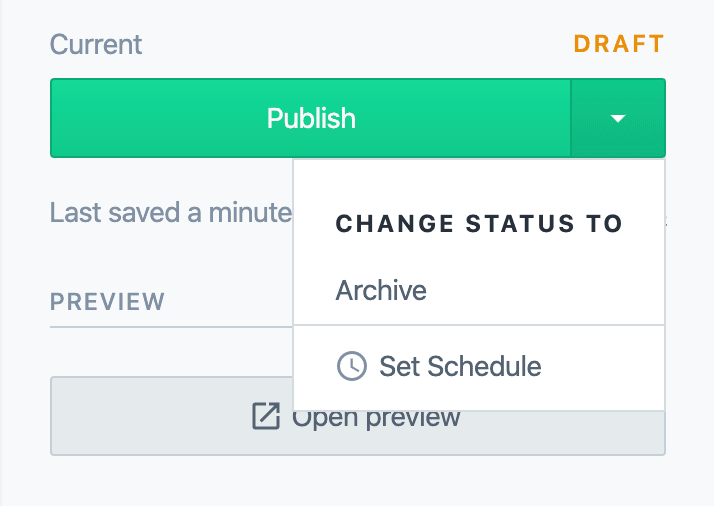 Multifunctional button with a dropdown option, depending on which section is clicked (contentful.com)