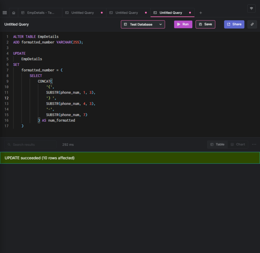 Screeshot of a query in Arctype.