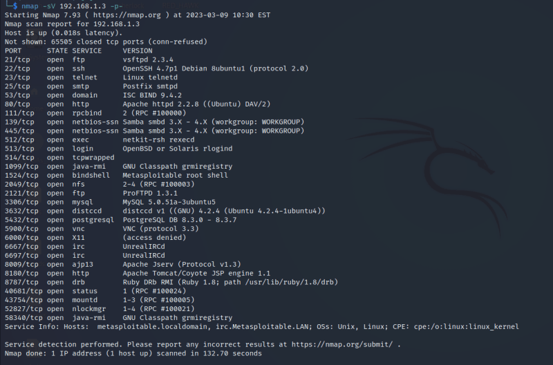 nmap scan on metasploitable